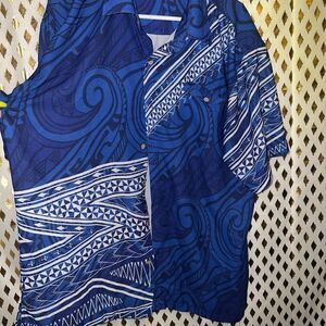 Hawaiian shirt mens newocean collection blue tribal island ￼ size XL